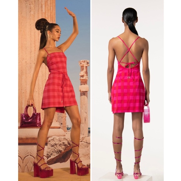 cult gaia Dresses & Skirts - Cult Gaia Daria Gingham Micro Mini Dress In Red